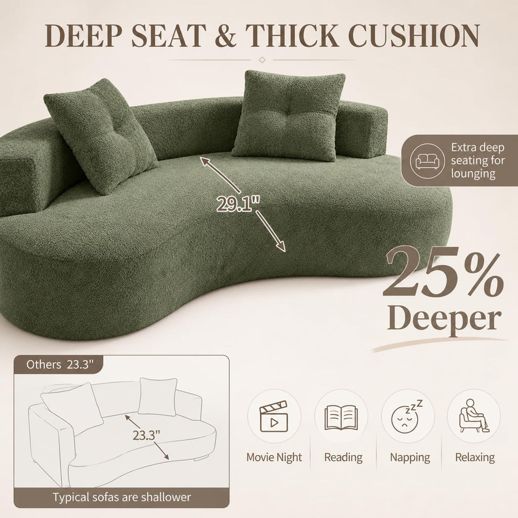 Luxury 80" Curved Loveseat, Chenille Curved Couch with 2 Big Pillows & Extra Wide Armrests, Comfy Upholstered