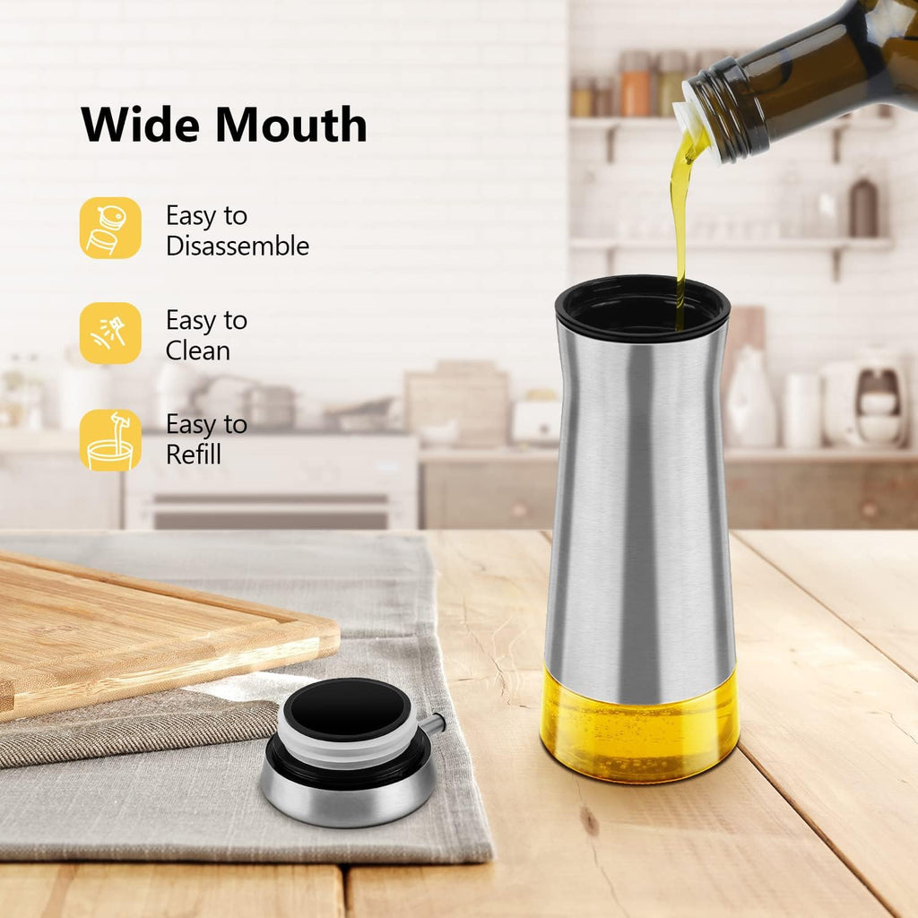 Olive Oil And Vinegar Dispenser Set -2 Pack Elegant Stainless Steel Oil Dispenser Set- Vinegar Bottle with No-Drip - Set of 2