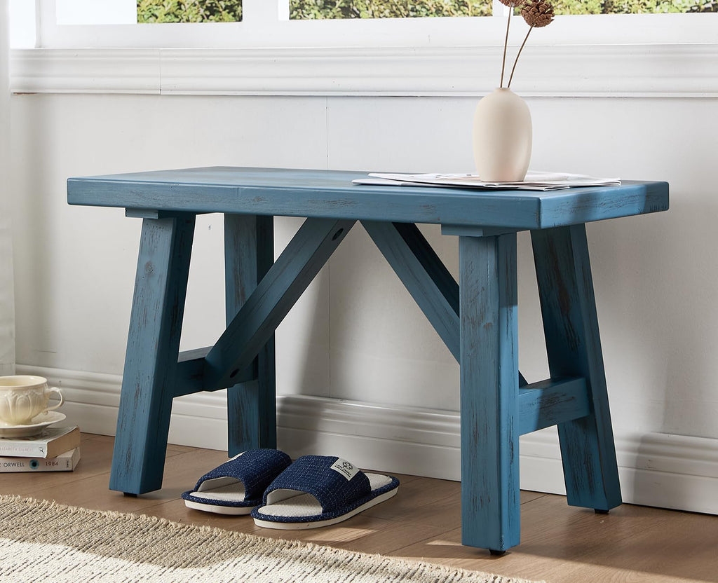 Farmhouse Solid Wood Bench, 30" Entryway Bench Seat Rustic Narrow Dining Room Bench /Living