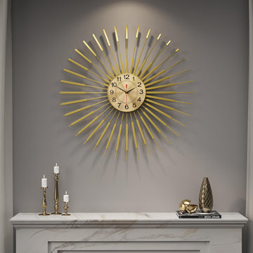 30 Inch Gold Large Wall Clock, Mid Century Modern Sunburst Clocks