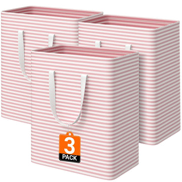 3-Pack Laundry Basket, Collapsible Laundry Hampers, 100L, Pink