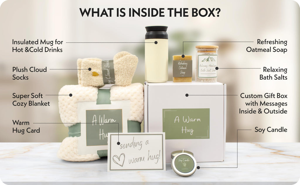 A Warm Hug Gift Box for Women - Cozy, Relaxing Self Care, Get Well, Sympathy, Thinking of You - Thoughtfully Curated