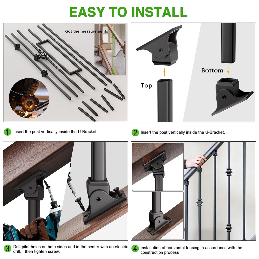 Staircase Balusters, 12-Pack Hollow Stair Spindles 40" Single Knuckle with Double Knuckle 1/2" Iron Balusters for