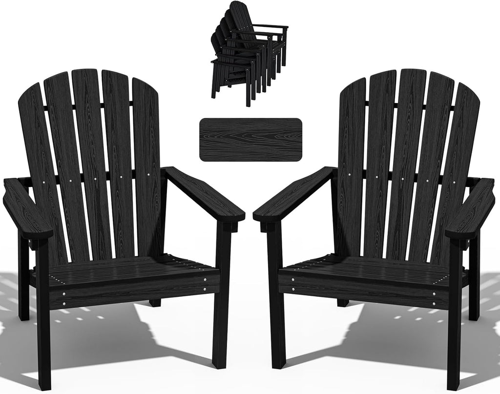 Compact Stackable Adirondack Chairs Set of 2,HDPE,Black | 26.3" Wide HDPE,380lb,All-Weather