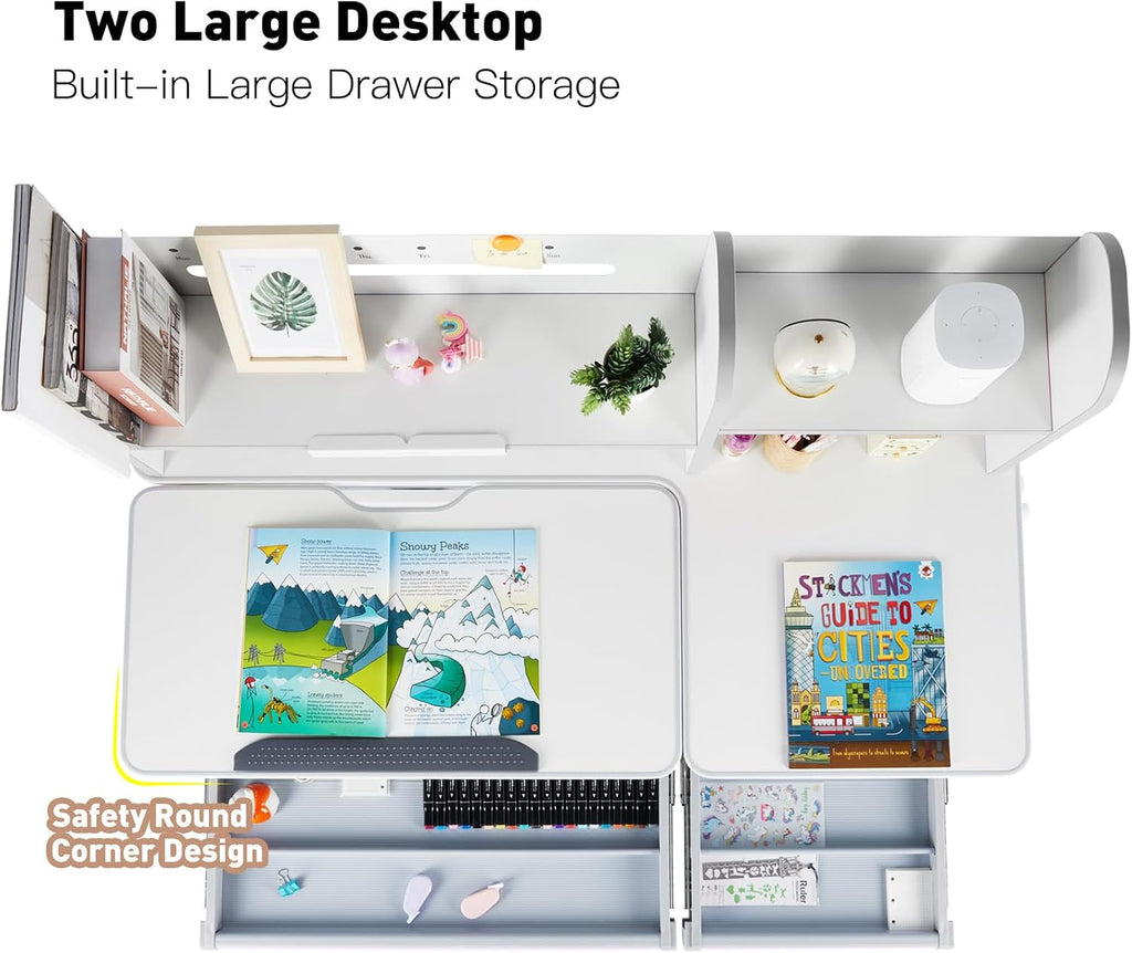 47'' Adjustable Kids Desk with Hutch, Storage Drawers & Bookstand