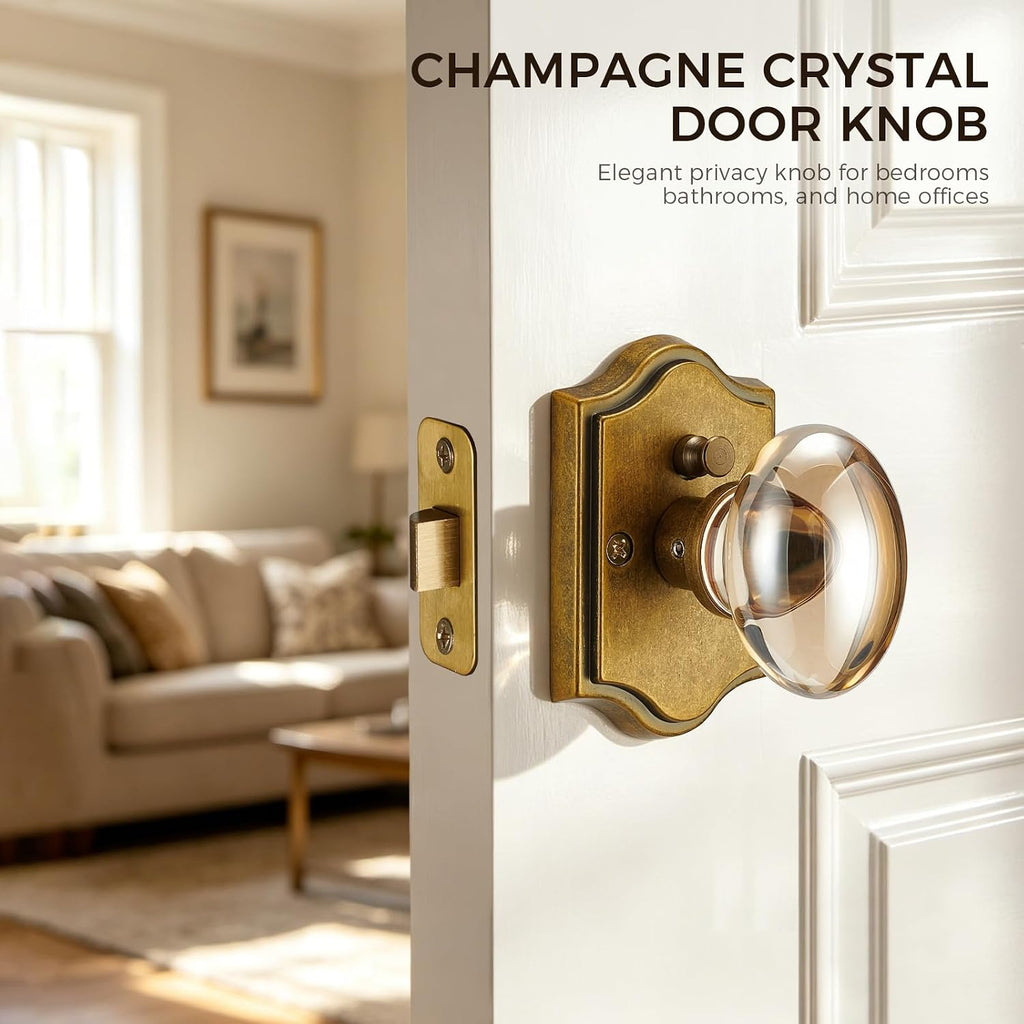 Champagne Crystal Antique Brass Privacy Door Knob