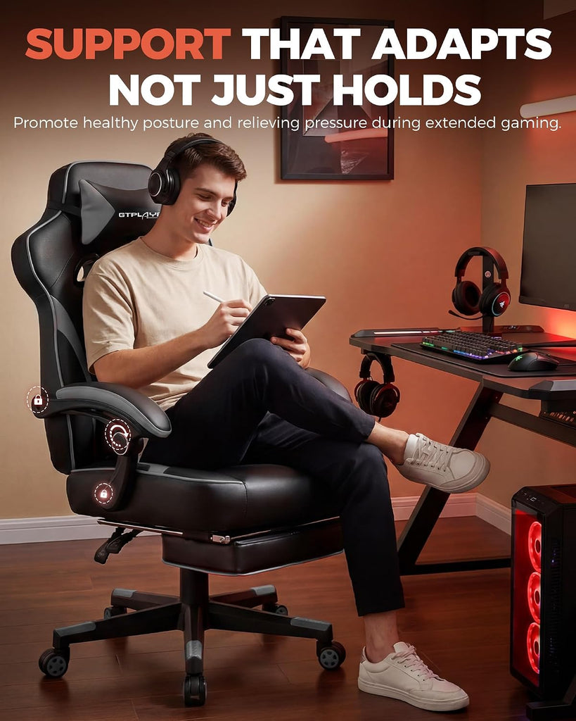 Gaming Chair for Adults, Big and Tall 350LBS Heavy Duty Office Chair, Ergonomic High Back Lumbar Support and Recliner