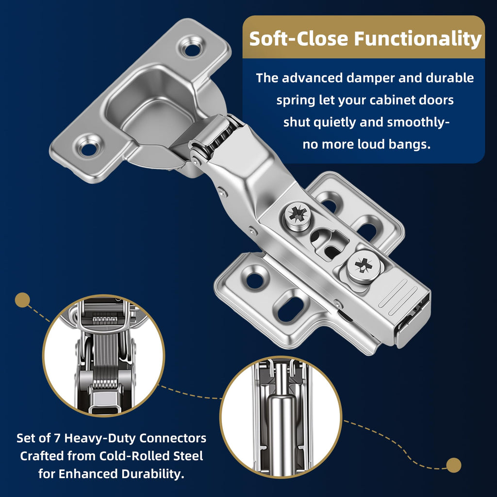 10 Pack Soft Close Inset Cabinet Door Hinges for European/Frameless Cabinet, 105 Degree Opening Angel, Stainless