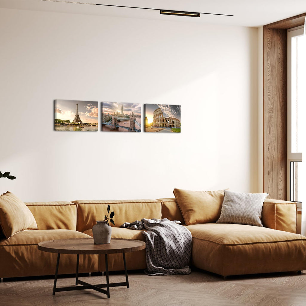 European Cityscape Wall - Paris Eiffel Tower, London, Rome Canvas Prints - Framed Landscape Paintings Decor - Ready