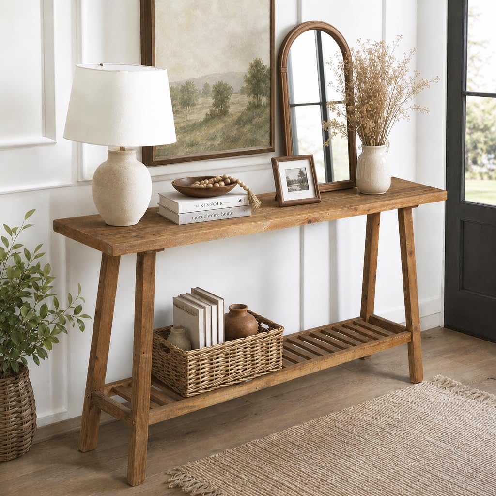 Reclaimed Solid Wood Console Table, 59" Farmhouse Entryway Tables