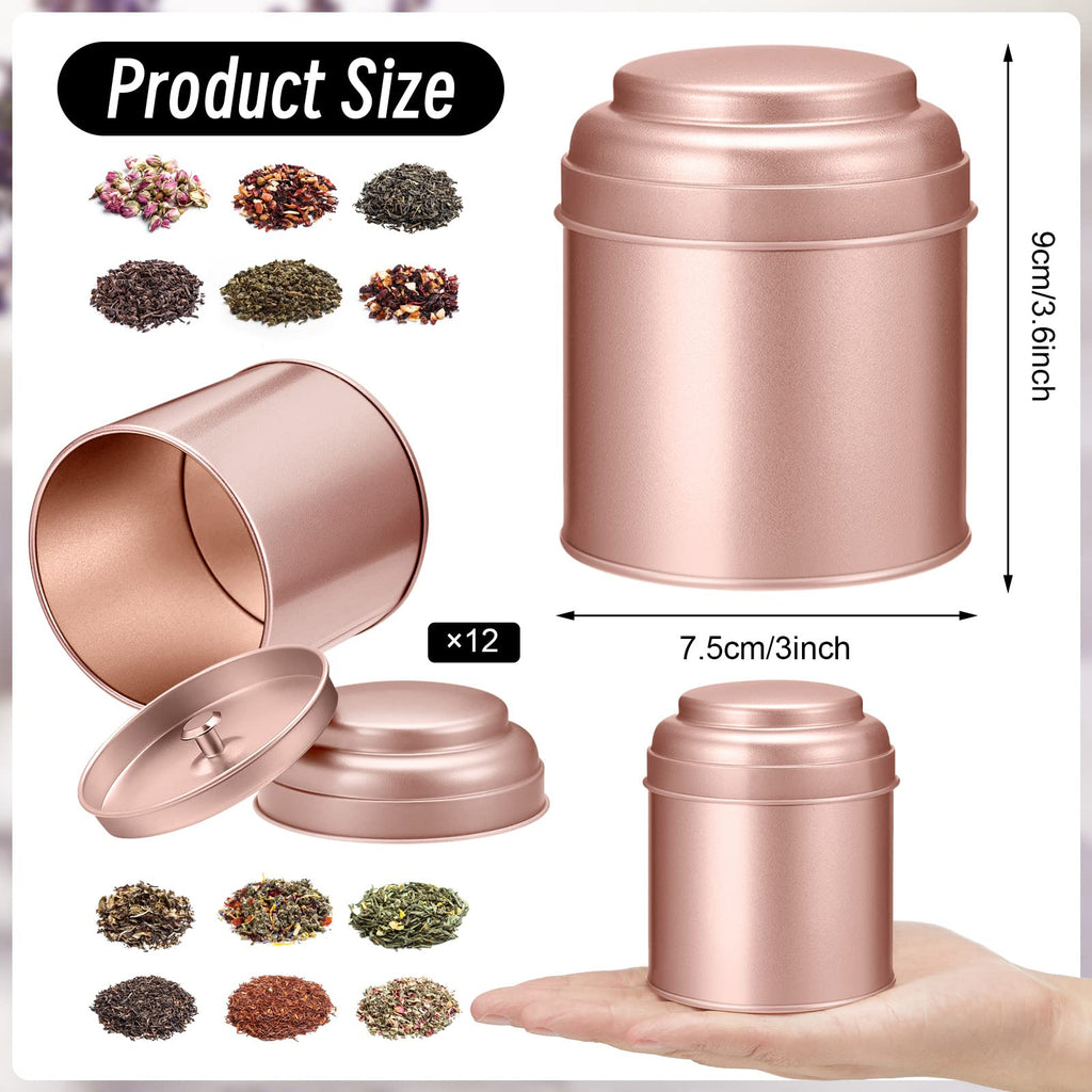 12 Pcs Tea Tins Airtight Double Lids Metal, Rose Gold, 8 oz