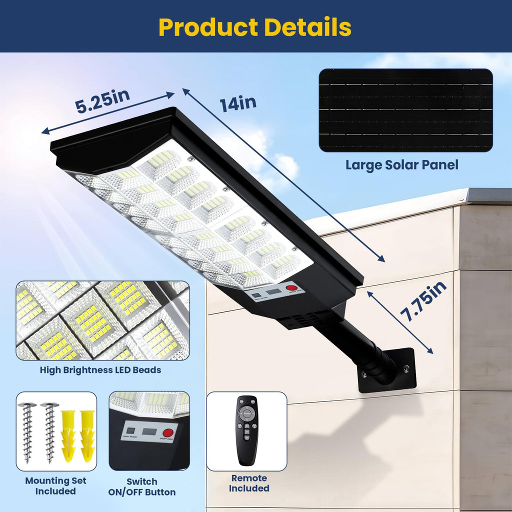 Solar Street Lights Outdoor 4-Pack, 6500K Waterproof LED Motion Sensor Solar Flood Light, Dusk to Dawn