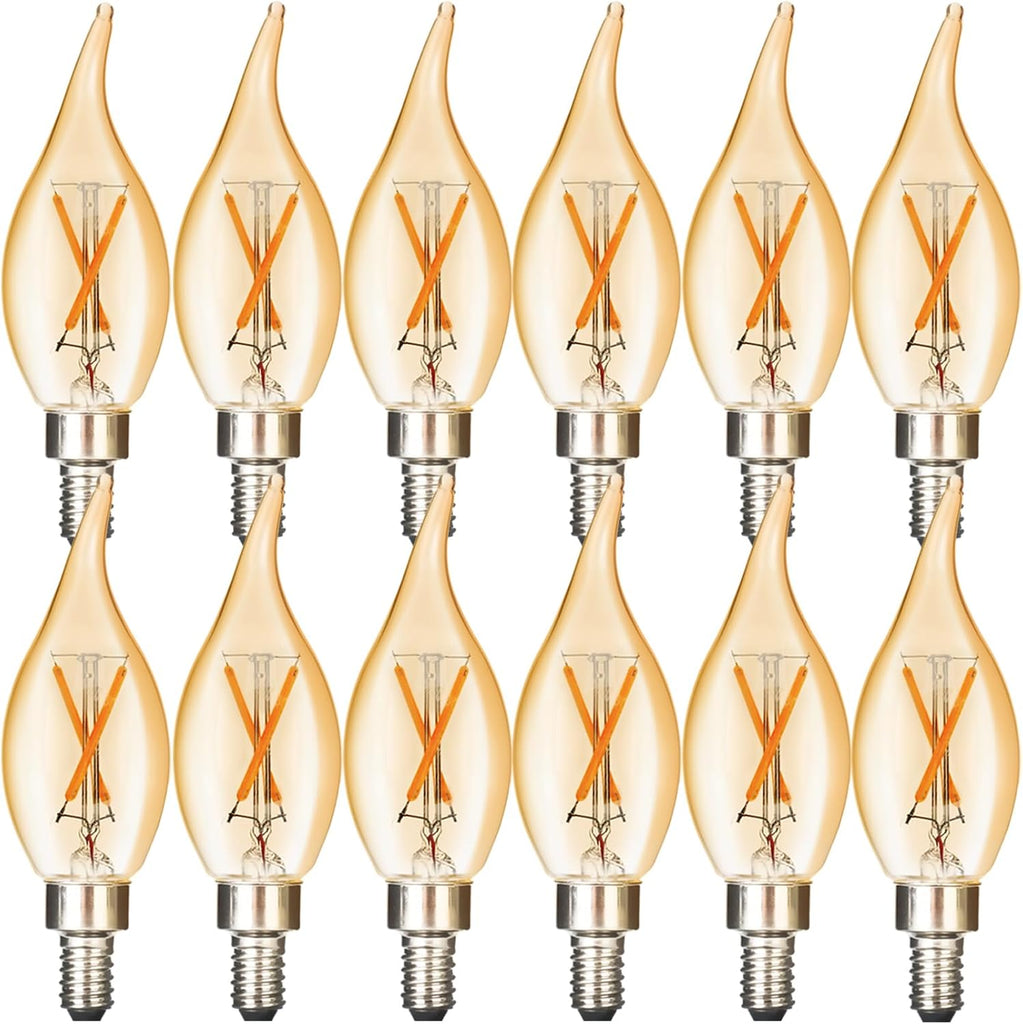 E12 Amber Candelabra Light Bulbs Dimmable 40 Watts Equivalent, Flame Tip Chandelier Light Bulbs CA11, Vintage Candle