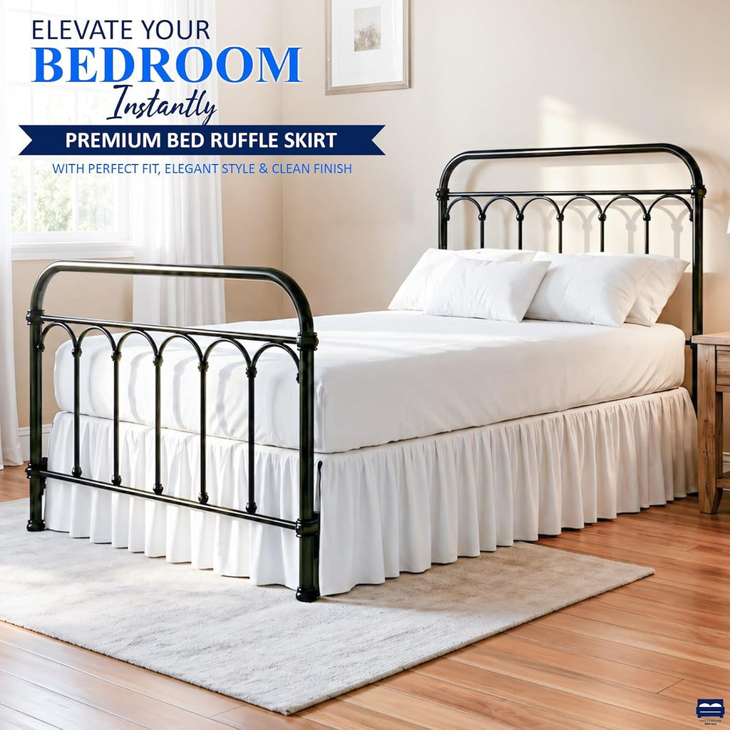 Ruffled Bed Skirt Queen 16-Inch Drop with Split Corners, White | 100% Microfiber Bed Skirts - Soft and Stylish Dust