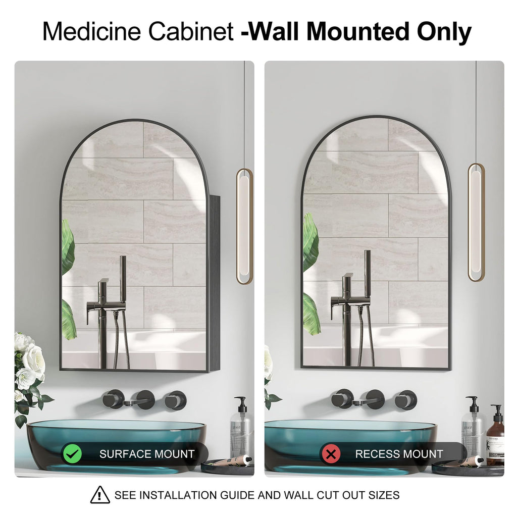 Arched Medicine Cabinet, Black Mirror Cabinet with Storage