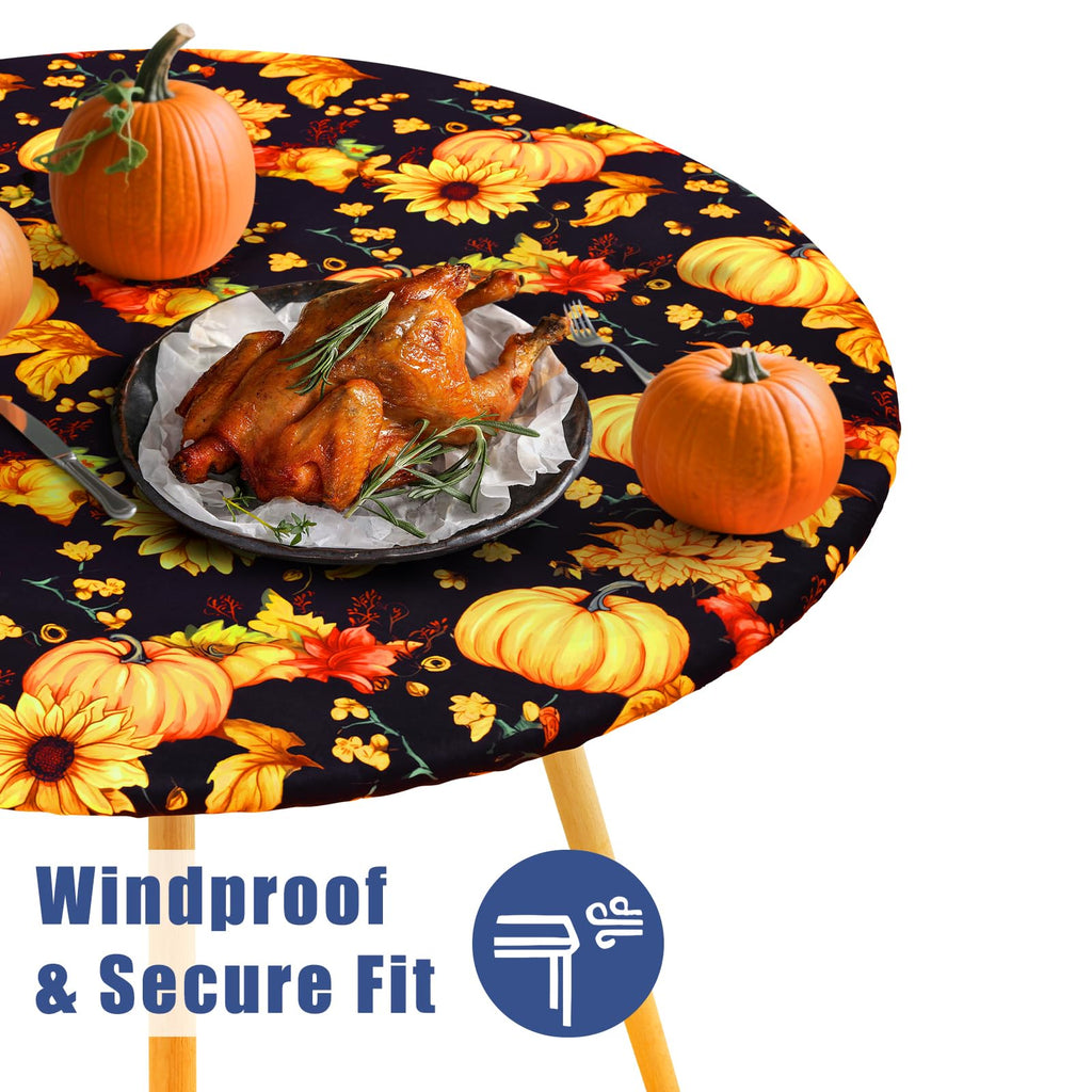 Round Spandex Thanksgiving Fitted Tablecloth for 57"-68" Tables