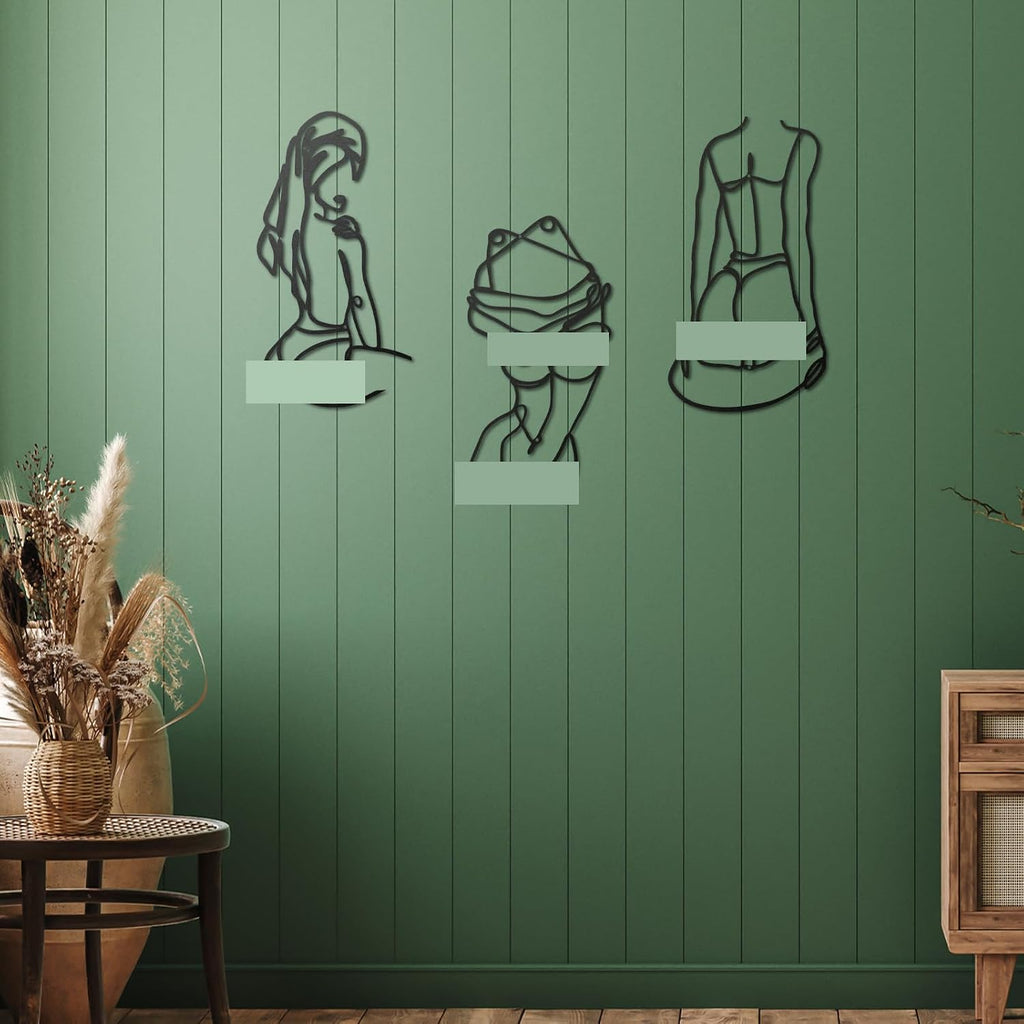Modern Minimalist Wall Decor Abstract Line Art Woman Body Wall Decor Modern Single Line Metal Wall Art Living - Set of 3