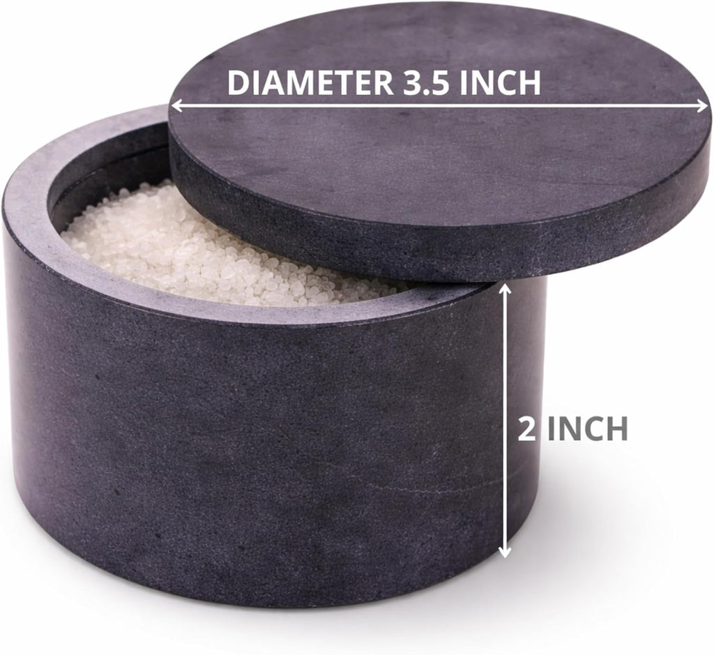 Round Marble Salt Box With Lid, 3.5" x 2"