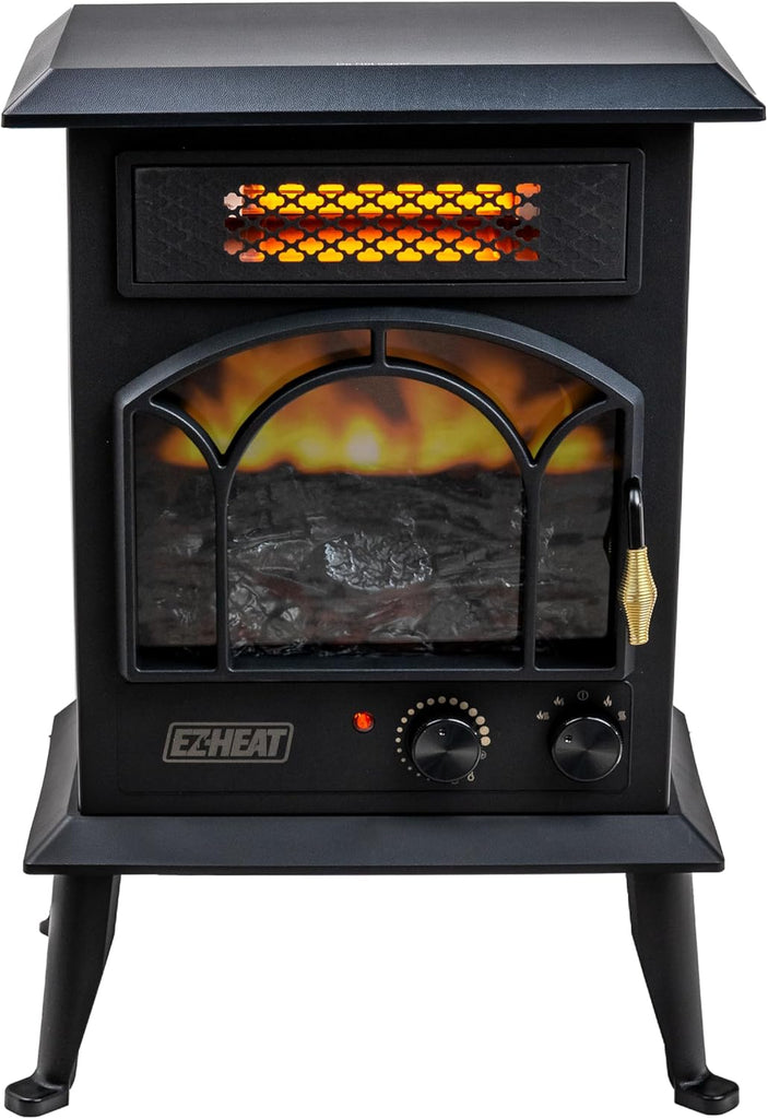 Electric Fireplace Space Heater with Flame Effect, Adjustable Thermostat, Dual Heat Settings and Overheat Protection