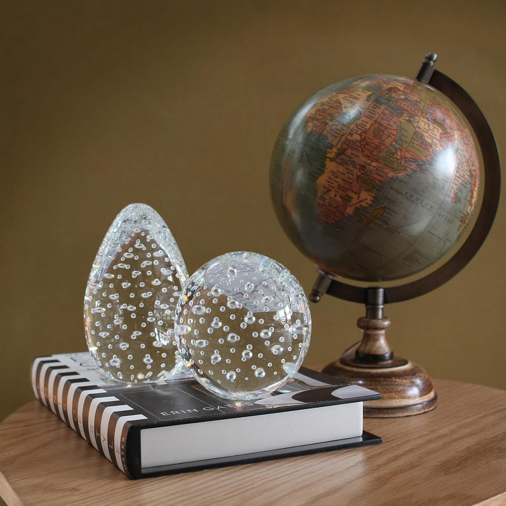 Murano Style Art Glass Paperweight Clear with Bubbles Effect Hand Blown