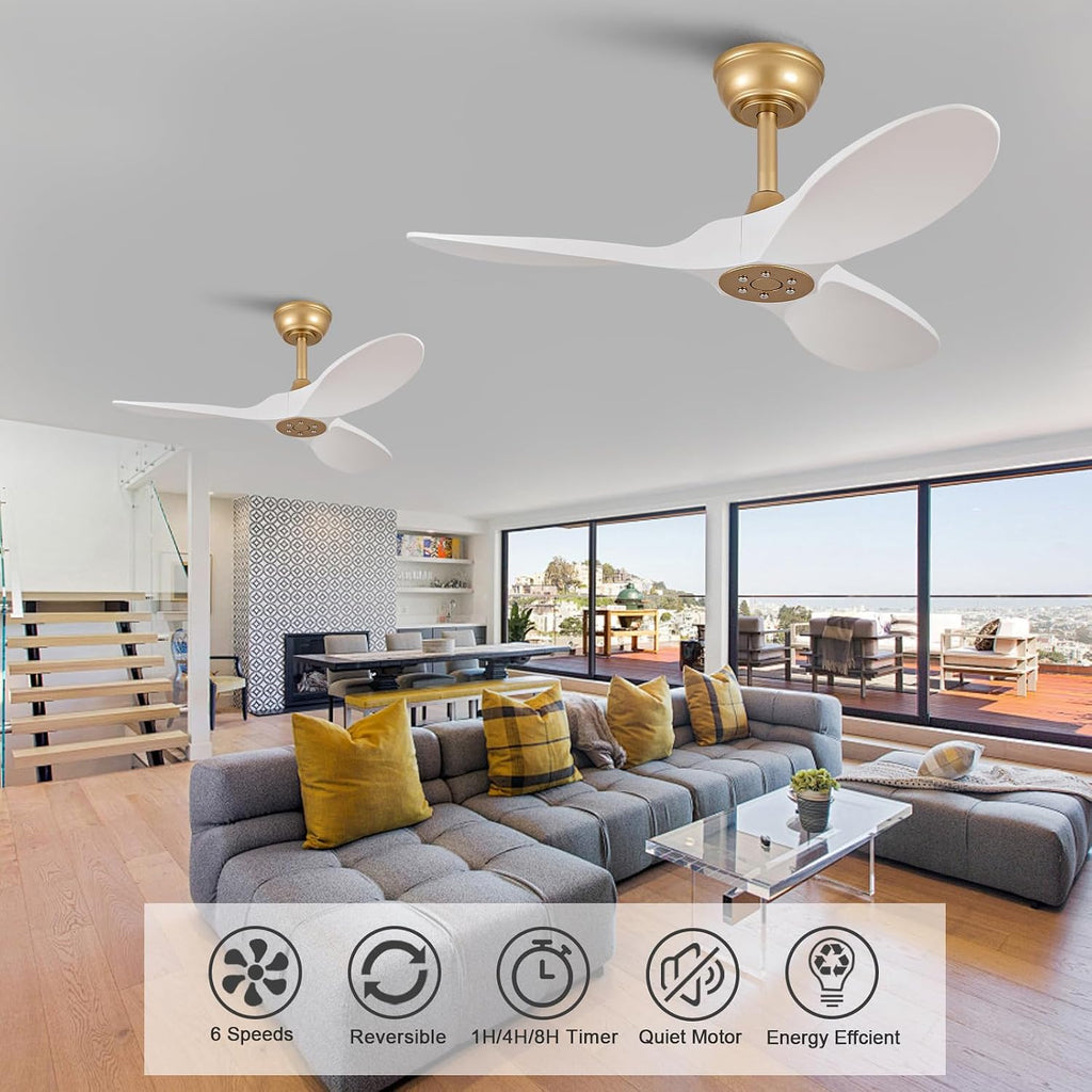 Inspired Maverick Style 36 Inch Solid Wood Ceiling Fan with Remote,White and Gold Ceiling Fan no Light, 6 Speeds, Reversible DC Motor, Modern Ceiling Fans without Lights for Outdoor Indoor Office Farmhouse Patios A101-B0DQ84N88M