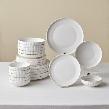 24-Piece Bone China Pumpkin Dinnerware Set for 6, White Elegant Tableware, Plates and Bowls Set, Durable Fine China