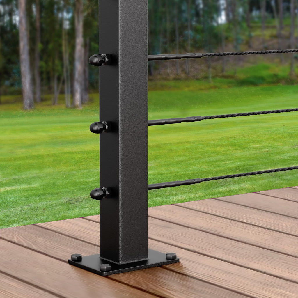 2 Pack Stainless Steel Cable Railing Post(2"×2") with 1/8 Cable Railing Kit, Level drilled (2, Black, 36 inch)