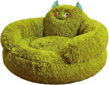 Large Dog Bed with Plush Monster Toy, Green Fluffy Round Pet Bed for Medium to Large Dogs