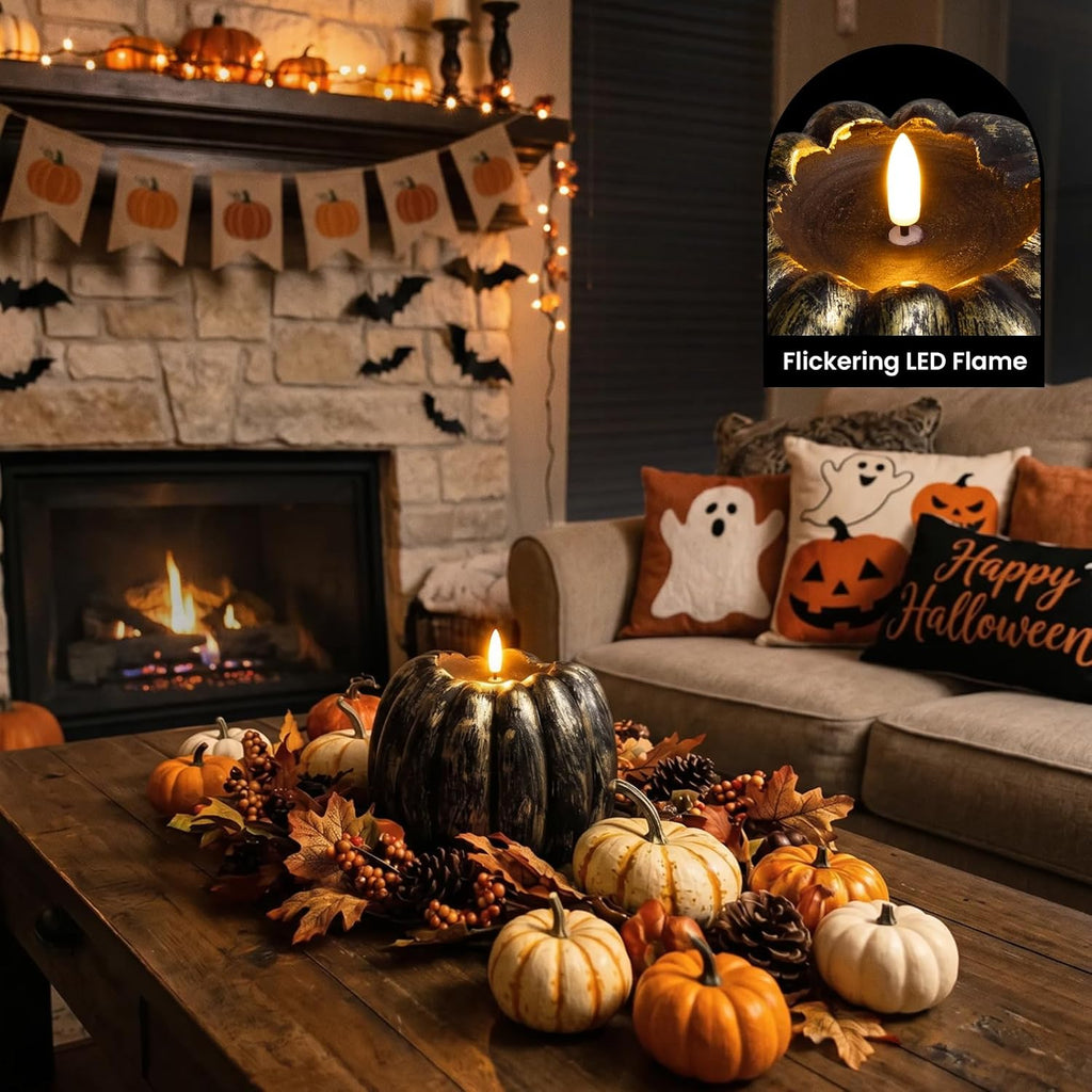 Halloween Decor Indoor, Halloween Decorations, Flameless Pumpkin Candle