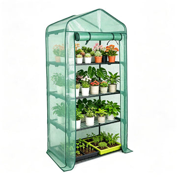 4 Tier Mini Greenhouse - 63'' H x 27'' L x 19'' W - Sturdy Portable Gardening Shelves with Durable PE Cover w