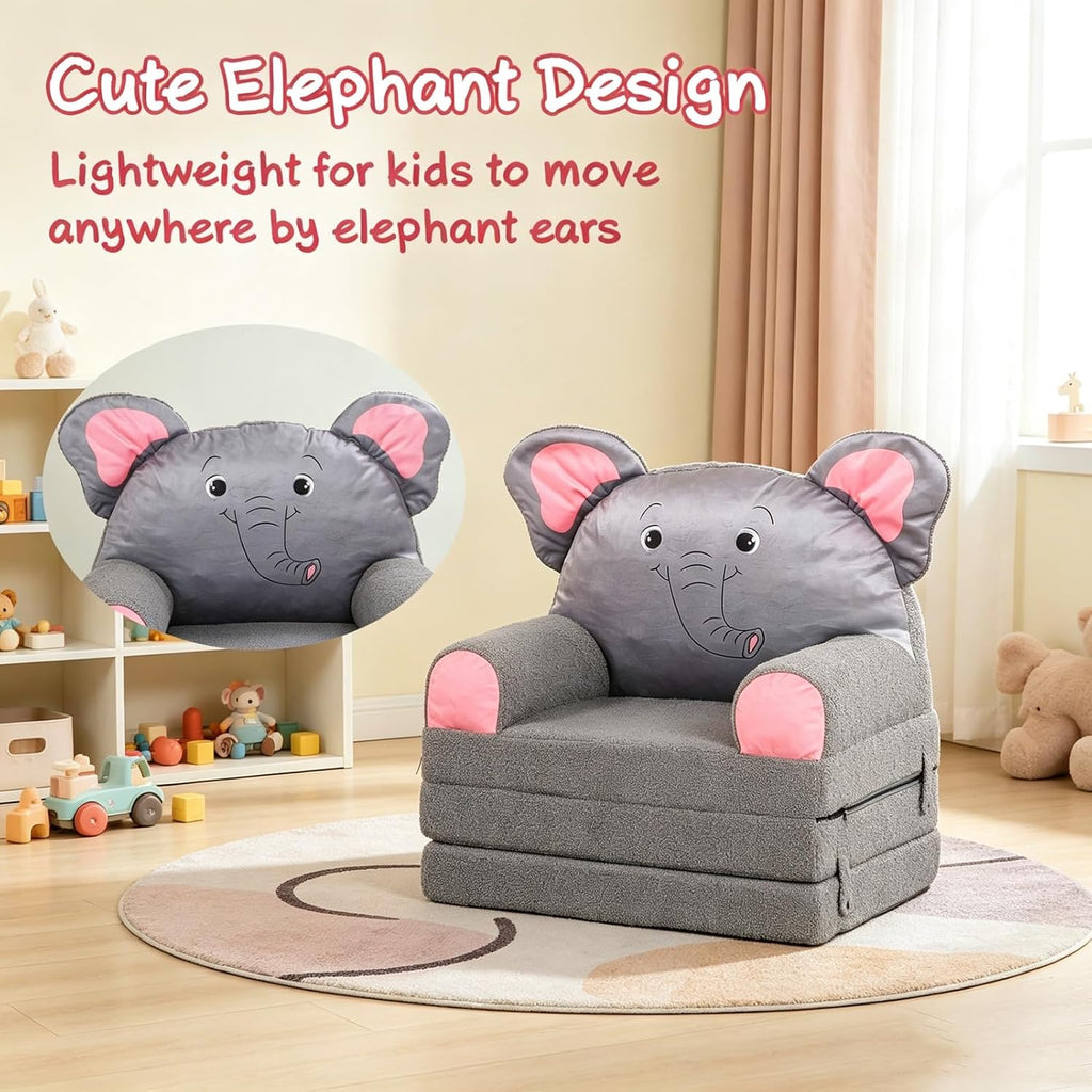 Kids Sofa Chair, in-1 Large Foldable Couch,Sherpa,Elephant Grey