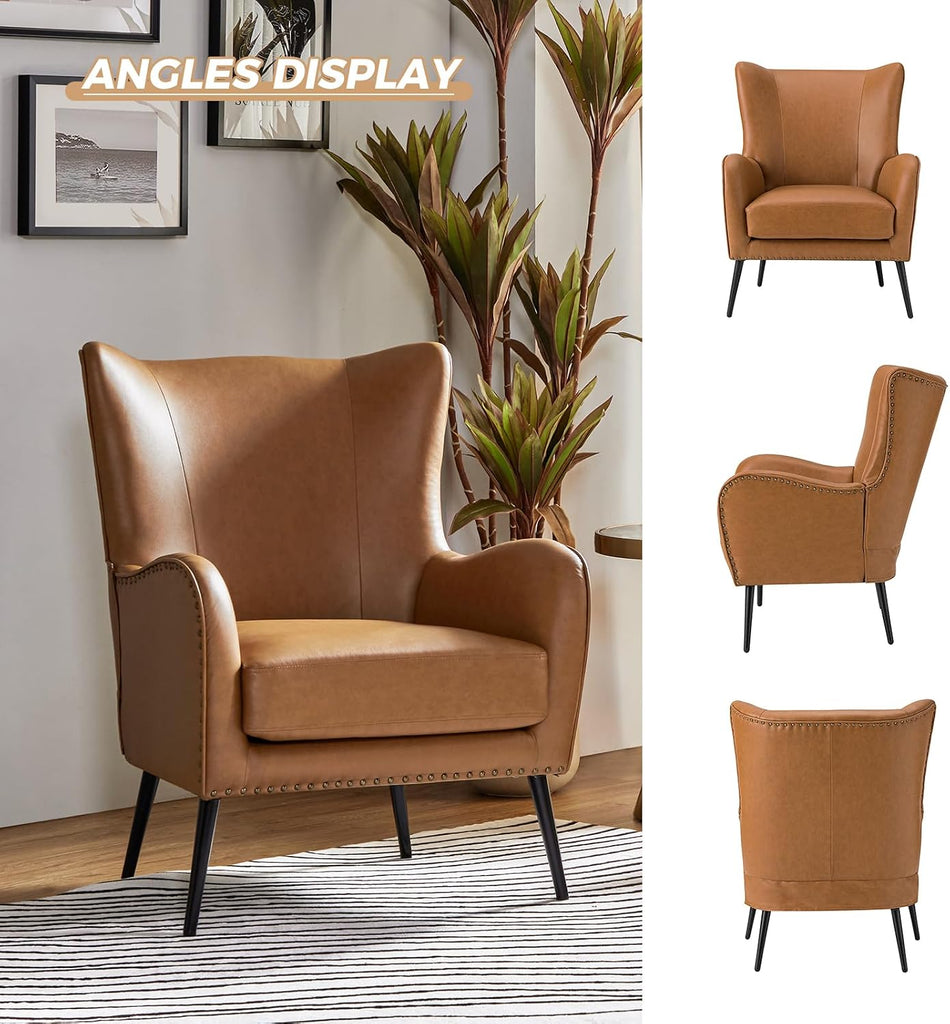 Faux Leather Accent Chair, Camel
