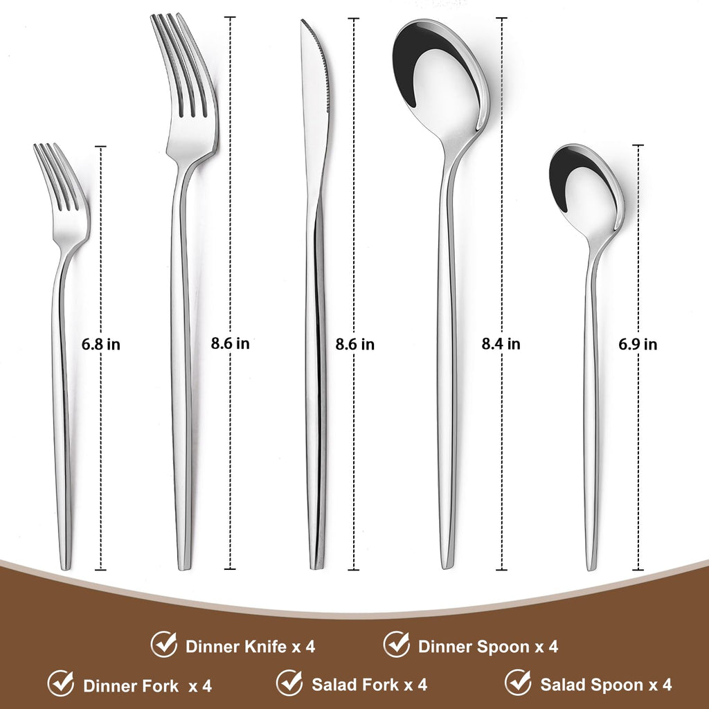 Silverware Set 20 Piece, Stainless Steel Flatware Set Service for 4, Cutlery Utensil Sets Restaurant, Include Knife