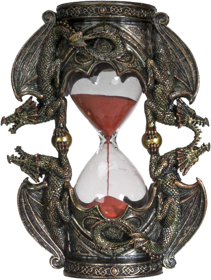 Gothic Fantasy Double Twin Dragons Sandtimer Red Sand Hourglass Sculptural Decor 7.4 inches Tall