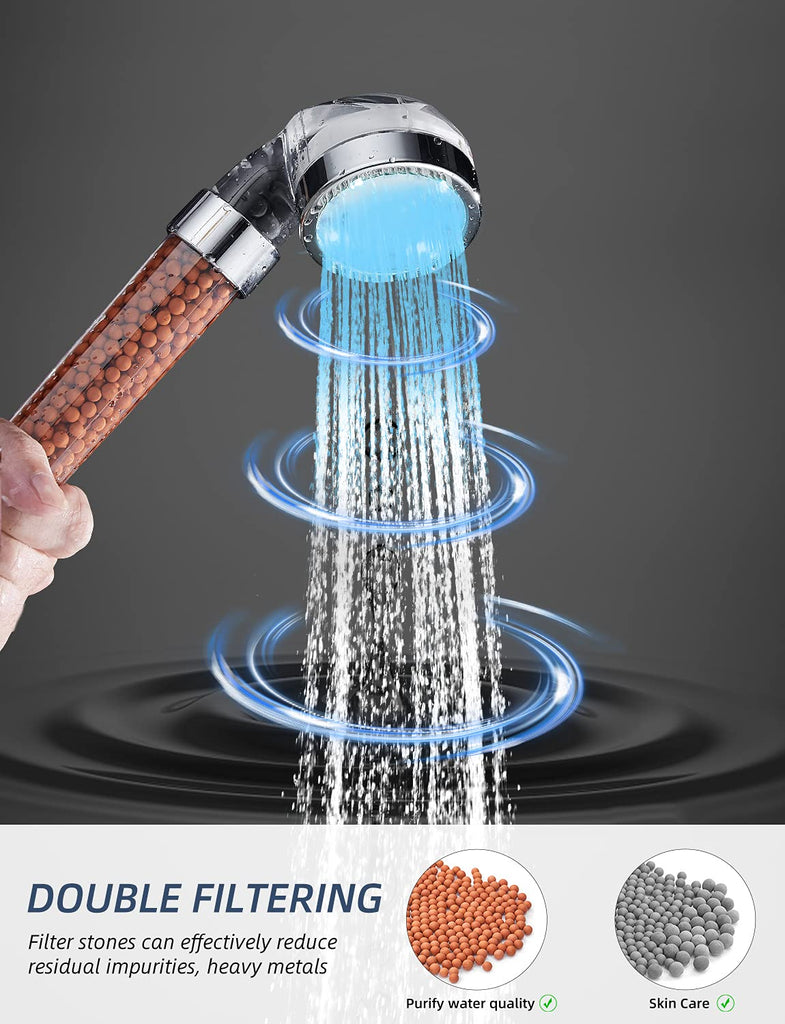 Led Shower Head Set With Light,Handheld Showerhead with Hose and Base for Dry Skin&Hair,High Pressure Shower Heads