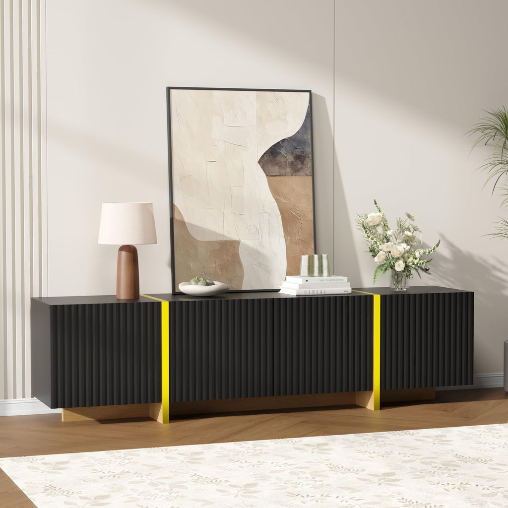 Luxury Fluted TV Stand for 65/70/75 Inch TV, Black