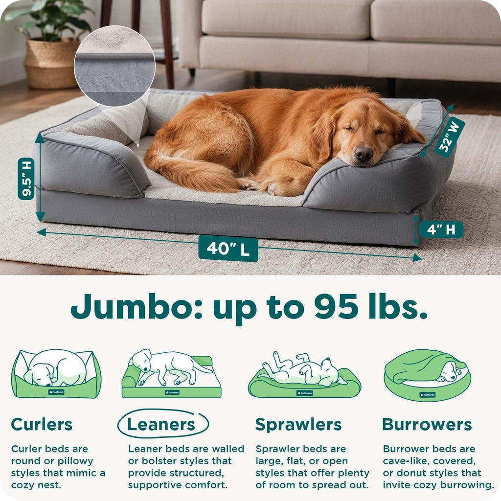 Orthopedic Dog Bed for Large Dogs w/ Removable Bolsters & Washable Cover, For Dogs Up to 95 lbs - Plush & Velvet