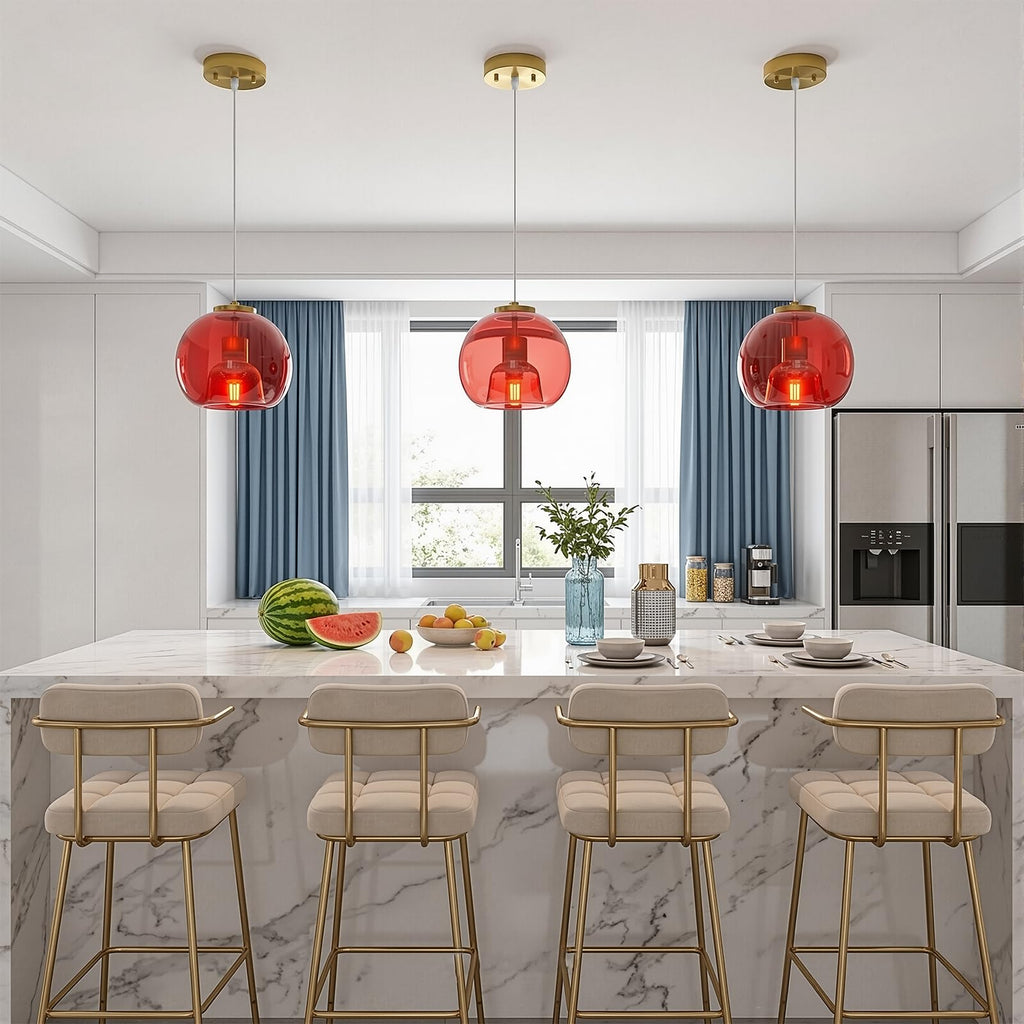 Red Glass Pendant Light Kitchen Island, 7.87", 1 Pack
