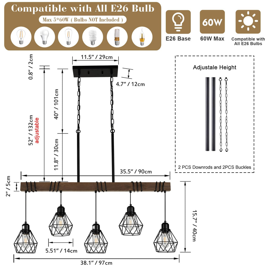 Farmhouse Dining Room Light Fixture,38.1" Kitchen Island Chandelier
