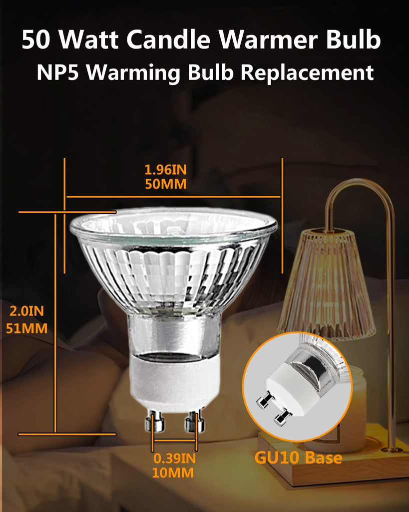 Wax Warmer Bulbs,120V 50W GU10 Light Bulbs for Candle Warmer Lamp,GU10+C, MR16 with Glass Cover Warming
