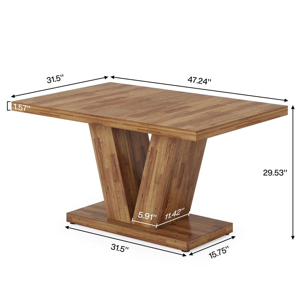 47-Inch Dining Table for 4, Walnut Brown Kitchen Dinner Table with Heavy Duty Pedestal, Farmhouse Wooden Eating Table