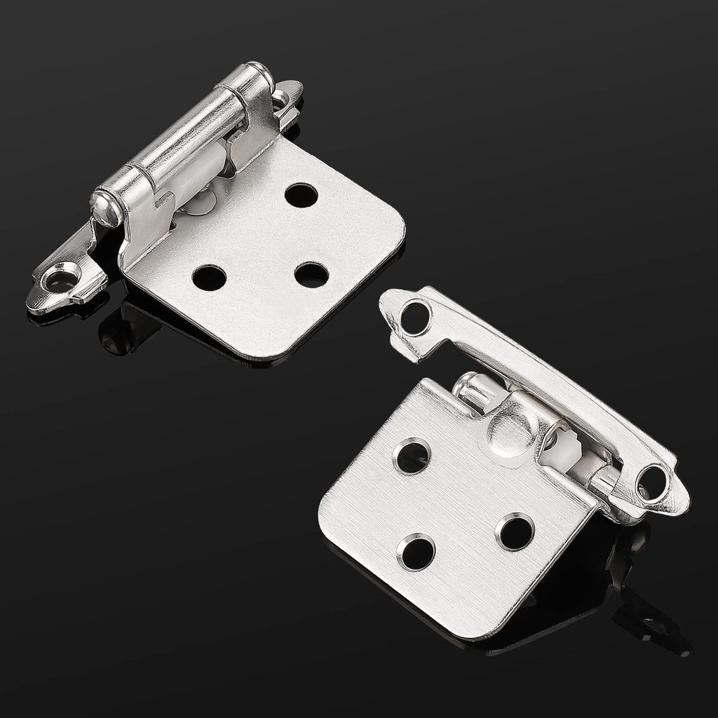 Satin Nickel Cabinet Hinges Cabinets Doors, 20 Pair -40 Pcs 1/2" Overlay (Variable) Self Closing Decorative Kitchen