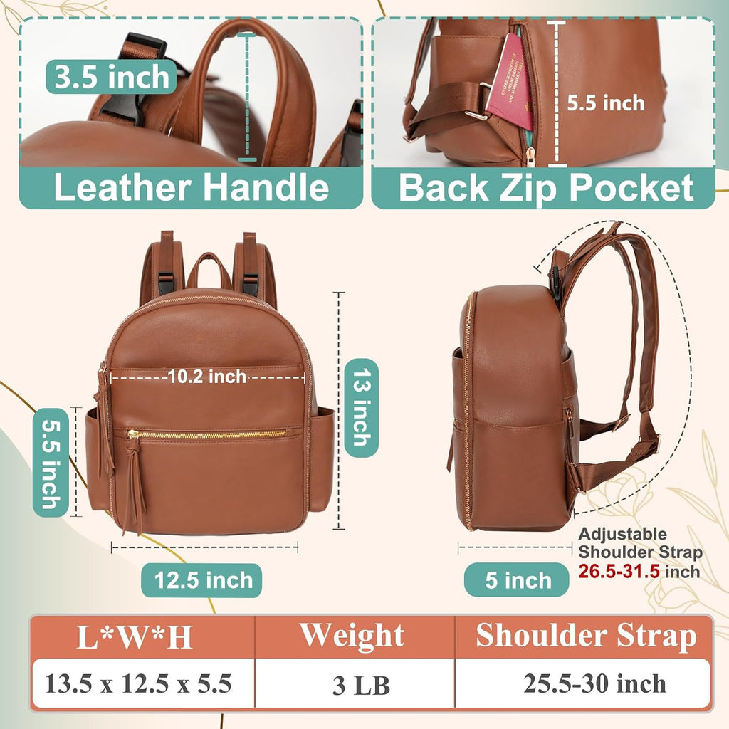Small Diaper Bag Backpack, Mini Diaper Bag with 11 Pockets, Leather diaper backpack, Baby Diaper Bag for Baby Girls
