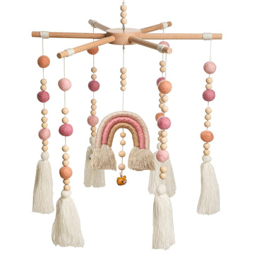 Baby Crib Mobile,Crib Mobile Wooden Mobile with Colorful Cotton Ball Wool Felt Ball Boho Baby Mobile Bassinet Mobile