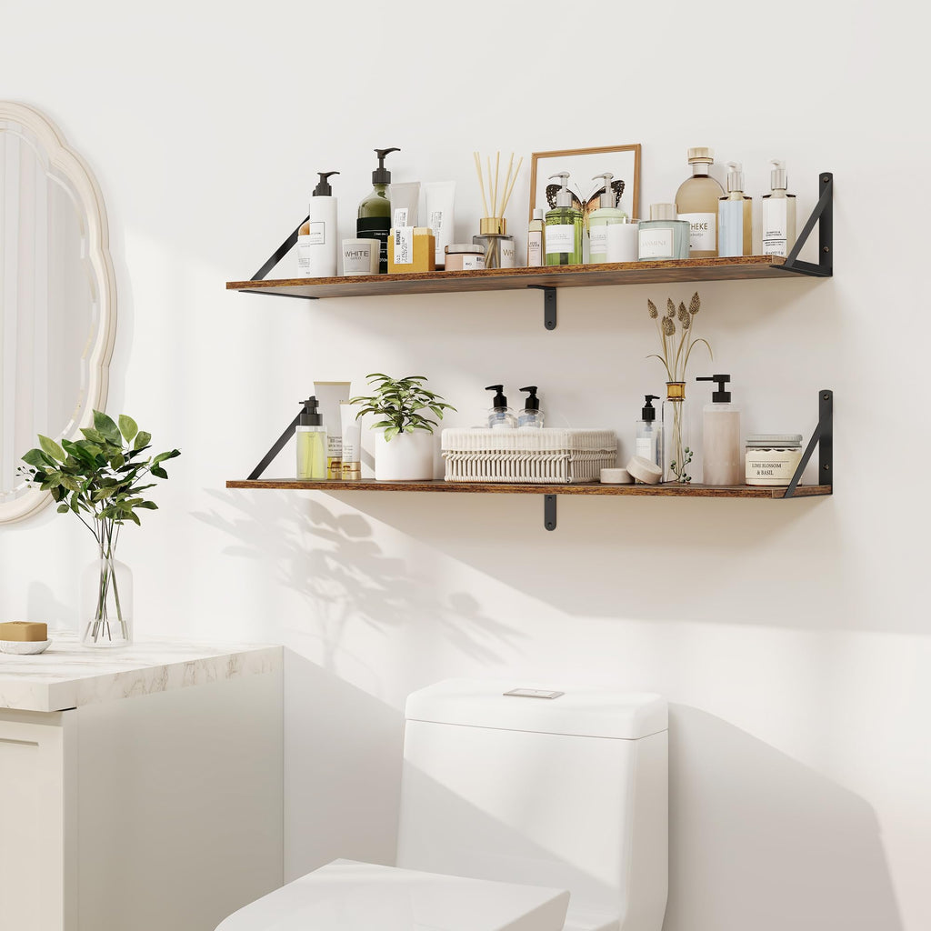 Deep Floating Shelves for Wall, 36W x 8D Wood Wall Shelves Set of 2, Wide Floating Bookshelf and Decor Storage, with