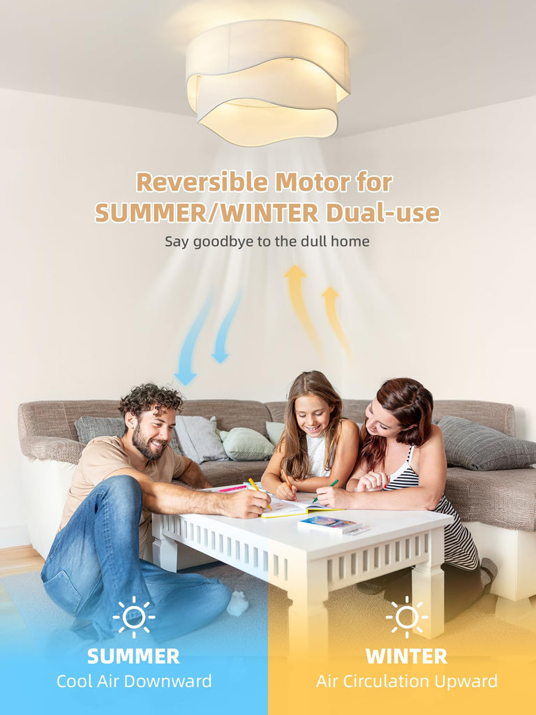 Flush Mount Ceiling Fan with Lights, 20" Low Profile Boho Ceiling Fan with Light Remote Control, Caged with 6 Speeds