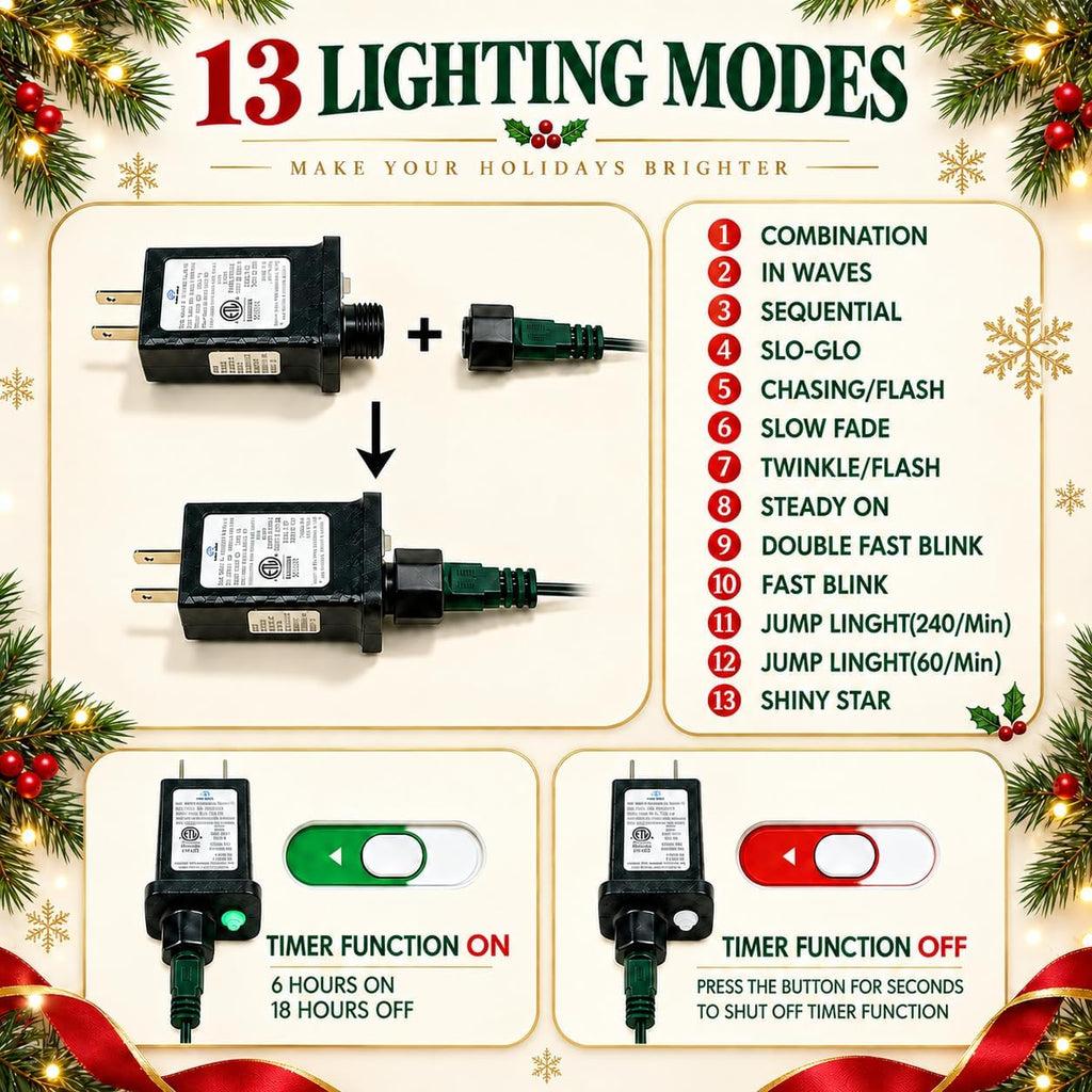Connectable 2-Pack 164Ft 400LED Christmas String Lights, Warm White