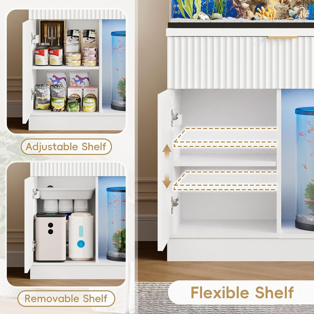 20-29 Gallon Fish Tank Stand with Power Outlet & Drawers, White