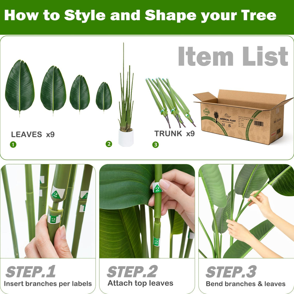 Bird of Paradise Plant Artificial, 4Ft Tall Faux Banana Leaf Tree