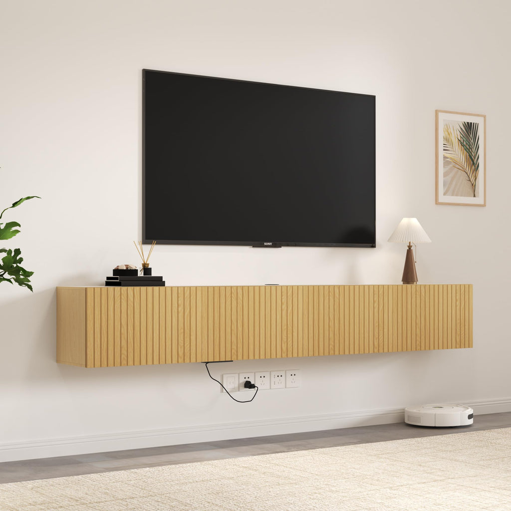 71" Floating TV Stand with LED Lights & Charging Station, Wall Mounted Entertainment Center for 75 Inch TV, Floating
